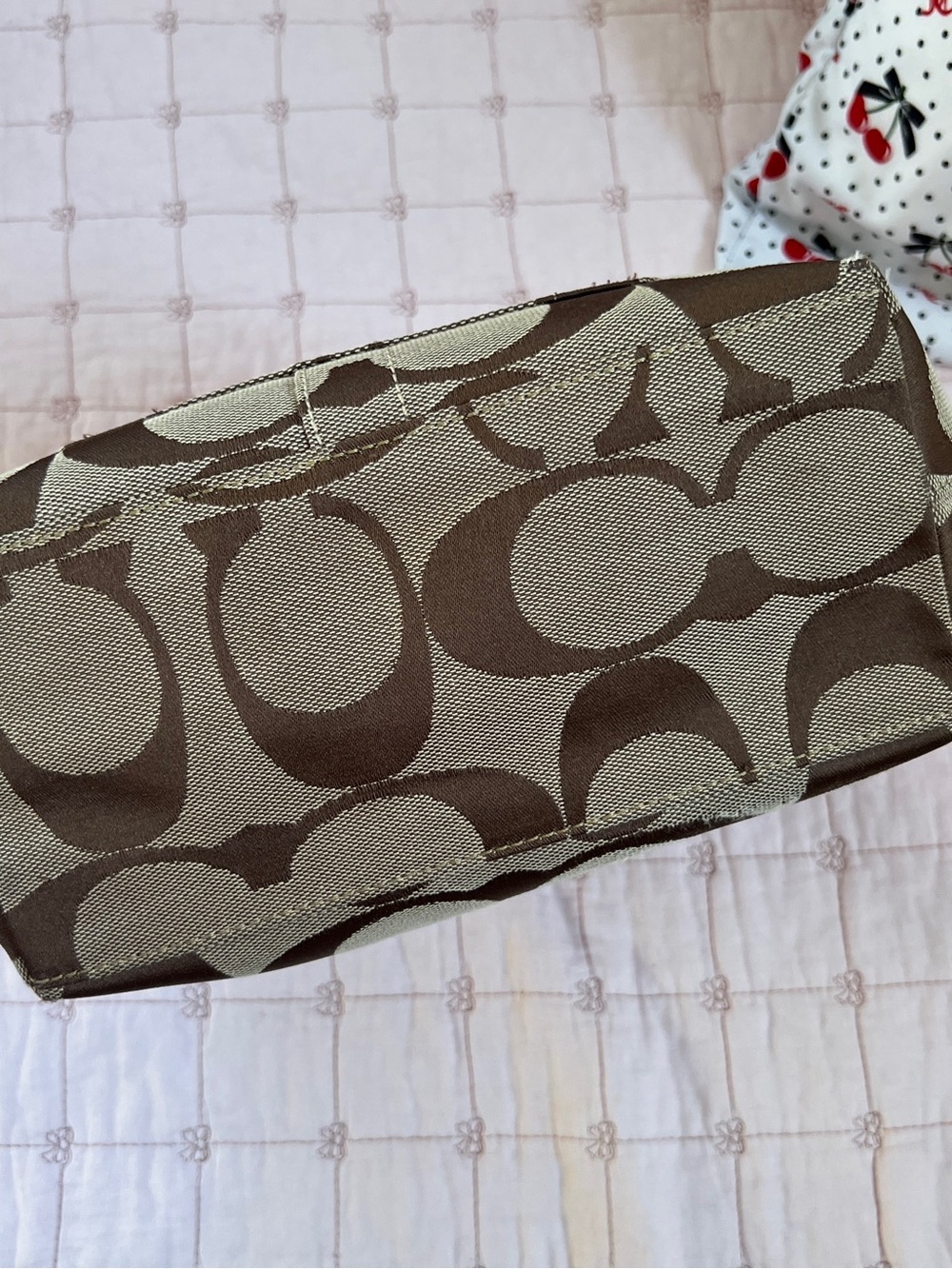 Coach Hobo Bag Medium Pink Khaki Signature Monogram Satin Leather 11957 - Picture 10 of 16